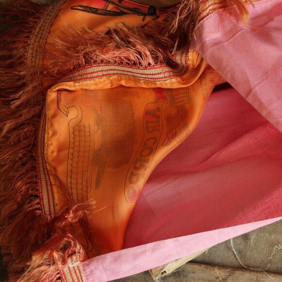 Vintage 1940s Pillowcase, US Army Air Corps Sweetheart Souvenir Orange Satin - Picture 7 of 10